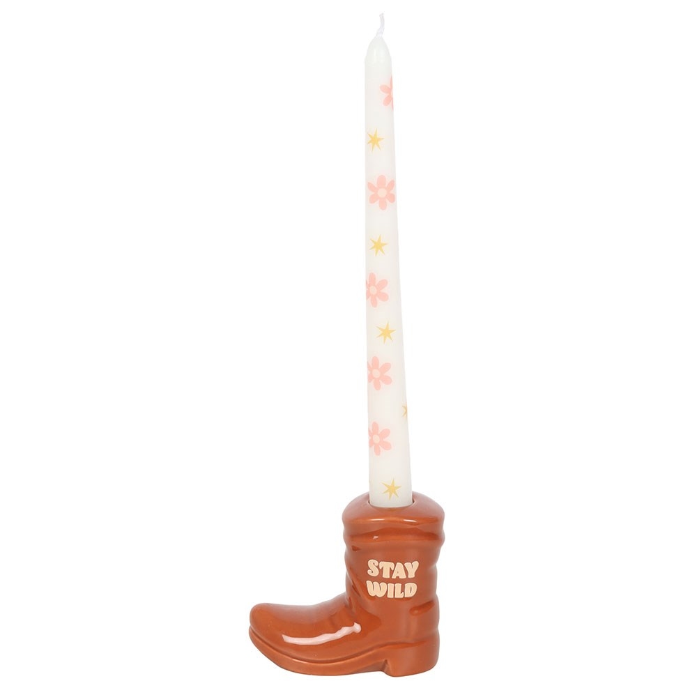 Something Different - Brown Cowboy Boot with Taper Candle Kaarsenstandaard - Multicolours